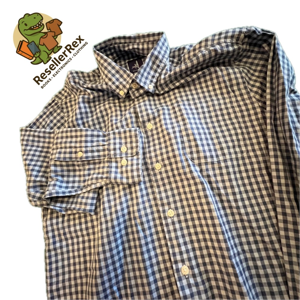 Johnnie O's Mens Gingham Check‎ Button Down Long Sleeve Shirt Blue White Size L